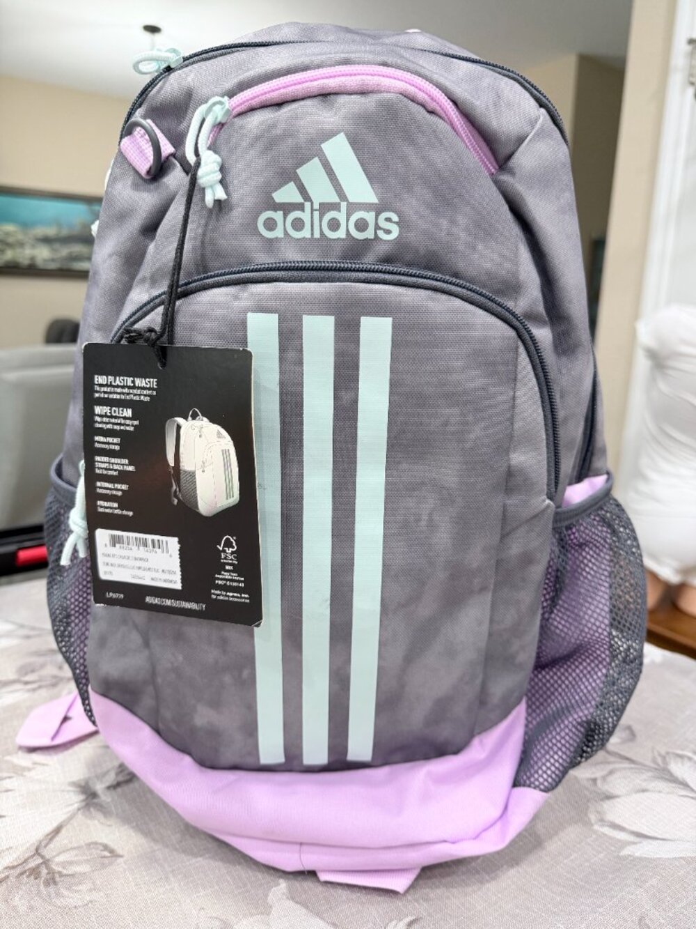 NWT adidas Young BTS Creator 2 Backpack Gray Pink Mint School Book Bag Laptop - Picture 4 of 16